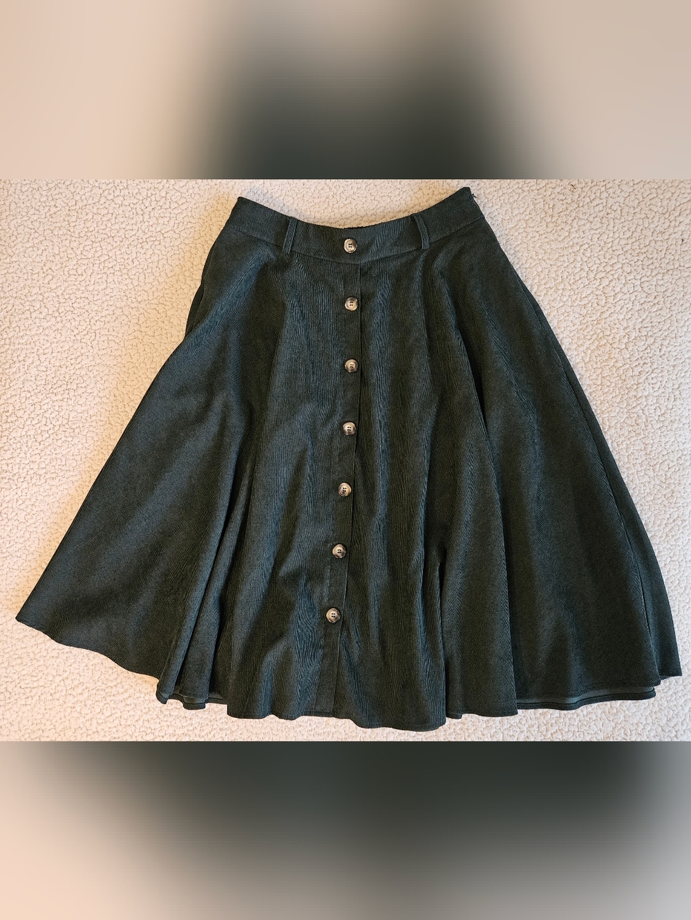 Button-Front Dark Green A-Line Skirt